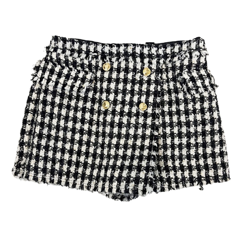 House of Harlow 1960 Black White Tweed Skort Gold Button Wool Blend Medium
